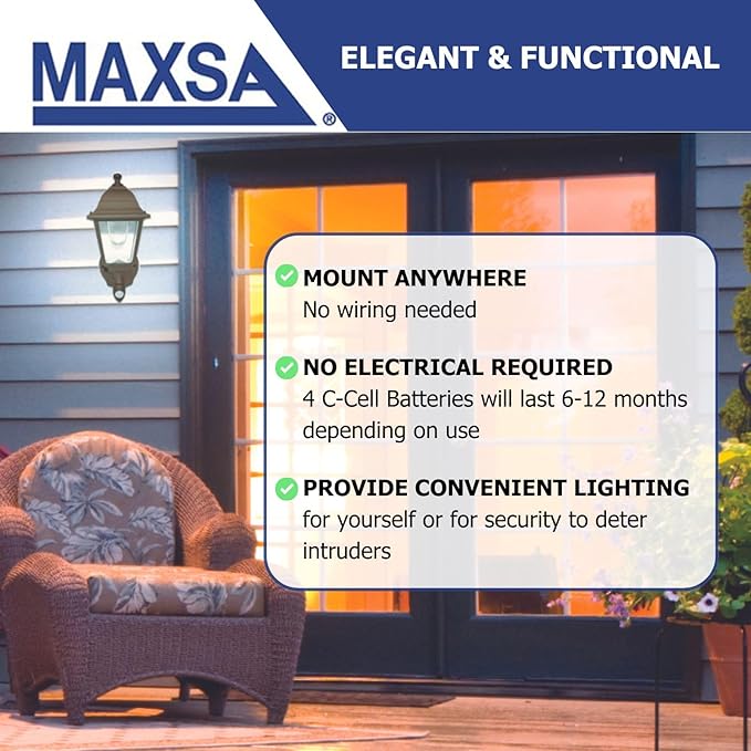 Maxsa 46219 Premium Battery-Powered Motion-Activated Decorative Outdoor Cool White LED Wall Sconce Lighting Fixture Metal Housing Dark Copper