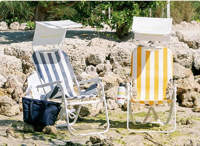 SUNFLOW The Tall Sand Dune Premium Beach Chair Portable Rust-Resistant Adjustable Reclining Lounger with UPF 50+ Sun Shade and Drink Holder for The Ultimate in Comfort -Ocean Navy