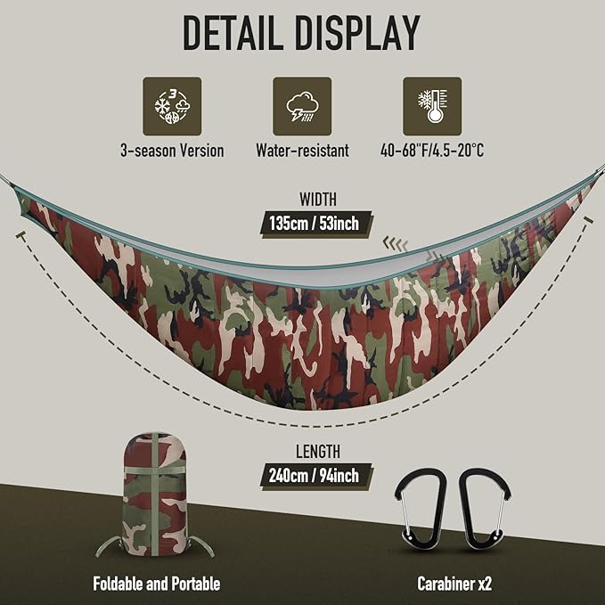 Hammock Underquilt Insulated Camping Quilt for Warm Sleeping Underquilt Easy to Setup and Packable for Camping Hiking Travel Beach Backyard Patio (Camouflage)