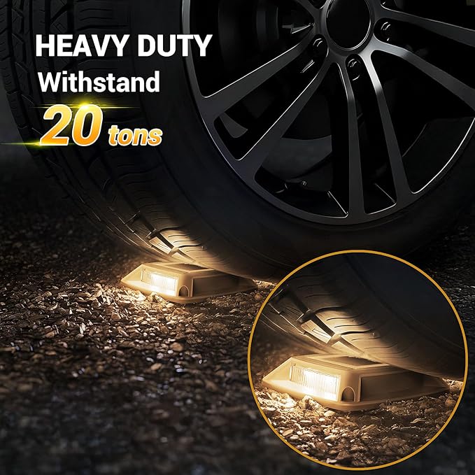 Solar Driveway Lights 10 Pack Solar Powered IP68 Waterproof Dock Lights 4 LED Driveway Markers Deck Light for Dock Pathway Walkway Sidewalk Garden Yard Stair Marine Use (Warm)