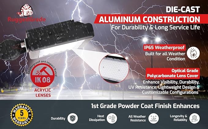 RuggedGrade 90W LED Flood Light - Kivo II CS Series - 13050 Lumens - Bright White 5000K - Photocell Sensor - Knuckle Mount - Outdoor Waterproof Security LED Fixture - DLC 5.1 Premium
