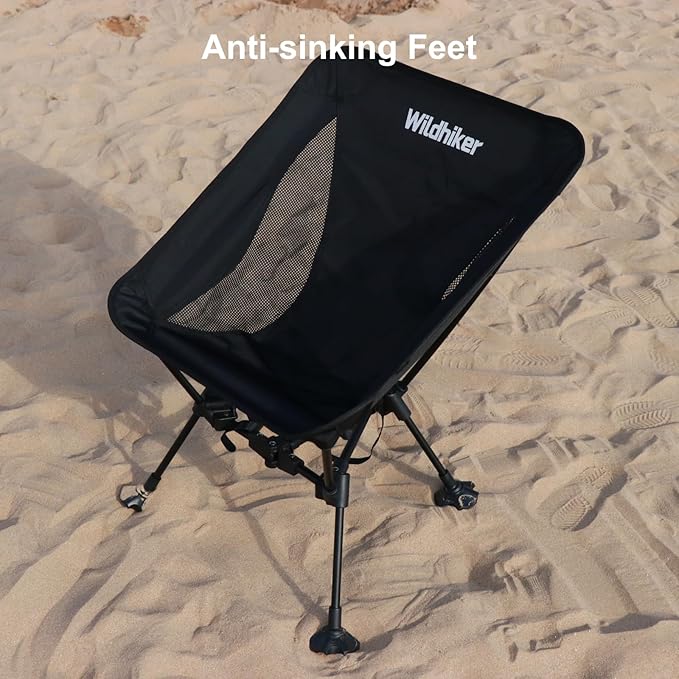 Wildhiker 1 Camping Chairs with Deep Recline and High Back and 1 Compact Folding Portable Chair with Anti-Sinking Stable Base Bundle Lightweight for Backpacking Beach RV Festival Travel