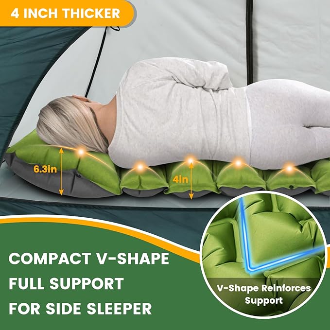 Ultralight Double Sleeping Pad for Camping 4 Thick Inflatable Camping Mat with Built-in Foot Pump &amp Pillow for Backpacking Hiking Travel Tent Car