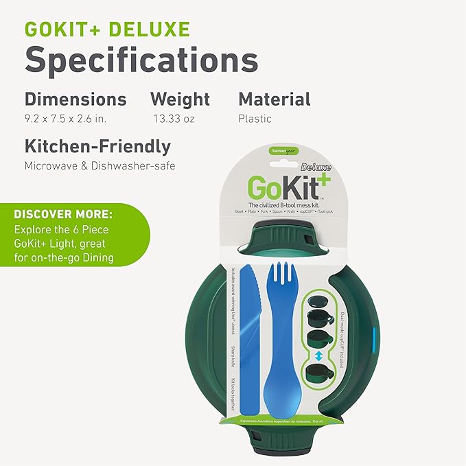 humangear GoKit+ Deluxe - 8-Tool Personal Mess Kit Lightweight Camping Dish Set Backpacking Utensils Dual-Mode Insulated Cup Snap-Together Bowl &amp Plate System with Knife &amp cupCUP