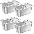 4 Pack Hotel Pans with lids 1/3 Size x 6 Inch Deep Steam Table Pan Stainless Steel Steam Table Pans Anti Rust Catering Storage Food Pan for Home Hotel Party Restaurant Buffet