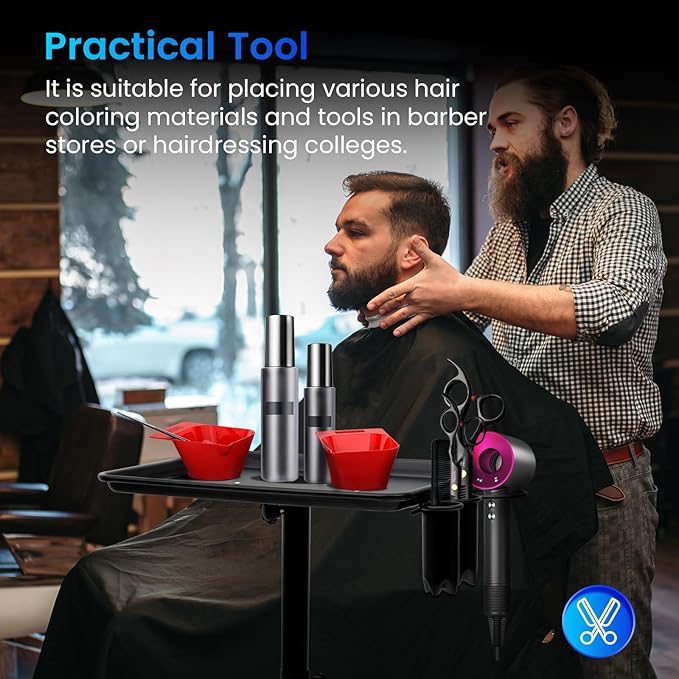 Salon Rolling Tray Adjustable Hairstylist Rolling Tray with WheelsPremium Aluminum Tattoo TraySuitable for spa Hairstylist Salon Trolley cart with Wheels