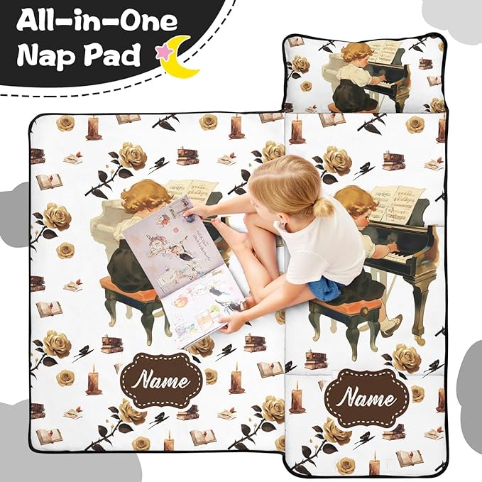 Personalized Toddler Nap Mat – Custom Name Sleeping Bag with Pillow &amp Blanket Roll-Up All-in-One Nap Mats