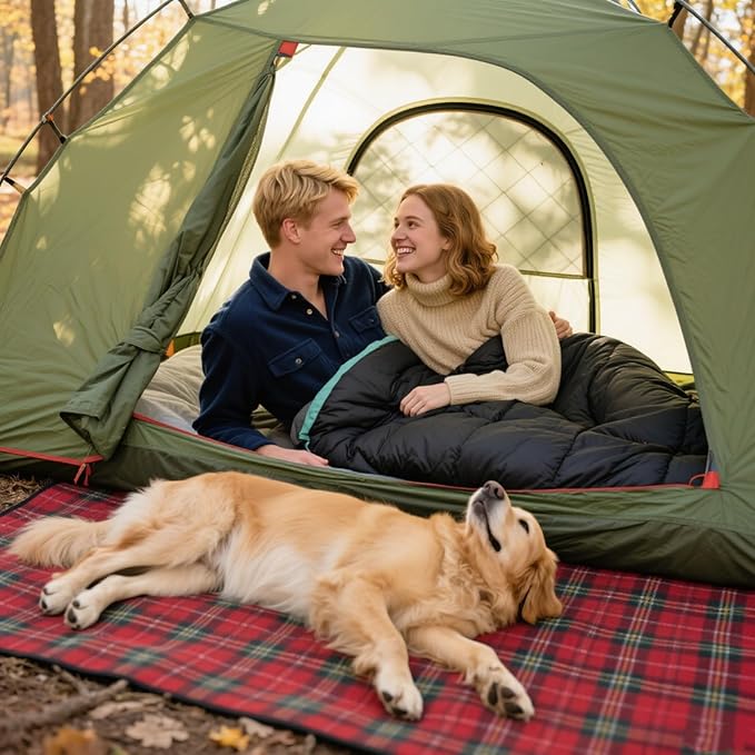 XL Queen Size 2 Person Double Sleeping Bag for Adults Lightweight Compact with Flannel Liner &amp Thermolock Draft Tube Machine Washable All Season Camping Travel