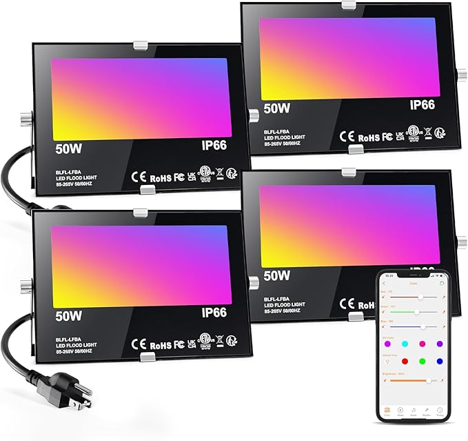 ChangM LED Flood Light Outdoor 500W EquivalentBluetooth RGB Flood Lights with APP Control DIY ScenesIP66 WaterprooofTimingWarm White 2700K Color Uplight