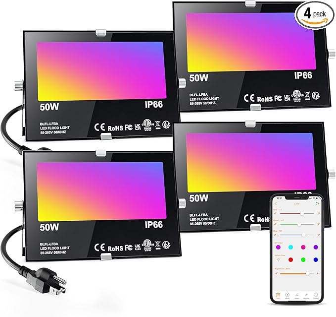 ChangM LED Flood Light Outdoor 500W EquivalentBluetooth RGB Flood Lights with APP Control DIY ScenesIP66 WaterprooofTimingWarm White 2700K Color Uplight