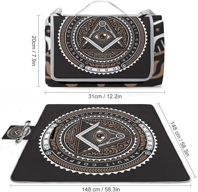 Freemasonry Masonic Lodge Symbol Waterproof Outdoor Picnic Blanket Sandproof Beach Mat for Camping Hiking Grass Travelling