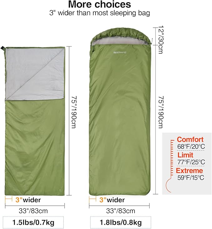 REDCAMP Ultra Lightweight Sleeping Bag for Backpacking Hiking Comfort for Adults Warm Weather with Compression Sack