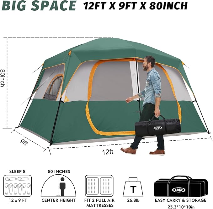 UNP 2/4/6/8 Person Tent Portable Cabin Tent Camping Tent 4-Person Easy Set Up Waterproof with Top Rainfly for Outdoor Camping/Hiking