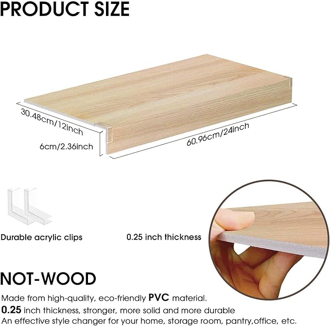 Wire Shelf Covers Suitable for Pantry Wire Rack 0.25 Thick PVC Faux Wood Grain Faux Wood Shelf Covers Set of 5 (26W*12D Inch)