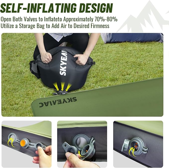 Self-Inflating Memory Foam Sleeping Pad - R-Value 13 Full Size (78L x 55W x 4TH) - Thick Camping Mattress for Couples &amp Family Comfortable &amp Durable Perfect for Camping and Outdoor Adven