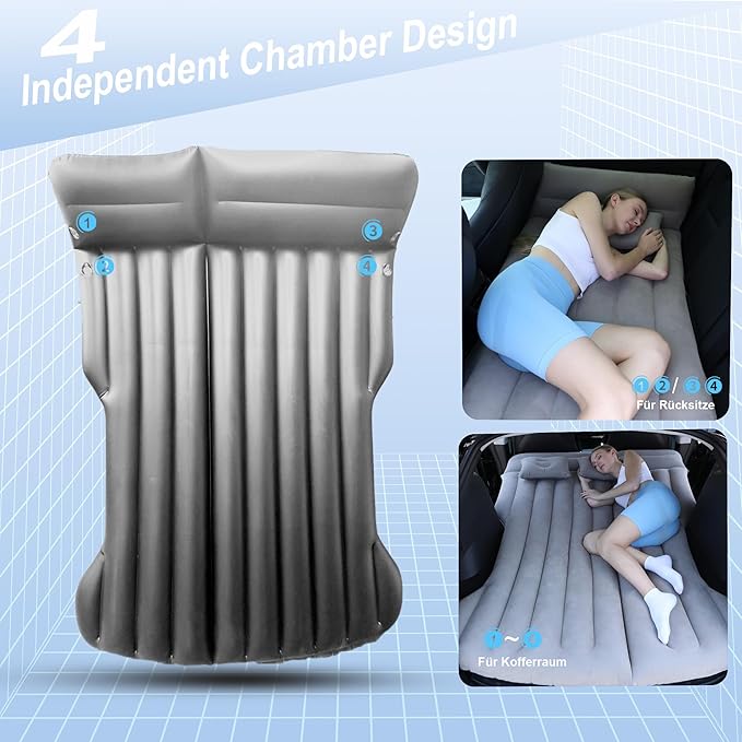 Car Air Mattress - Camping Bed Inflatable Airmattress for Tesla Model Y Backseat Trunk 6.4FT Foldable Pad Portable Car Air Bed Sleeping Mat for SUV RV VAN Truck Travel Tent Road Trip Home (Grey)