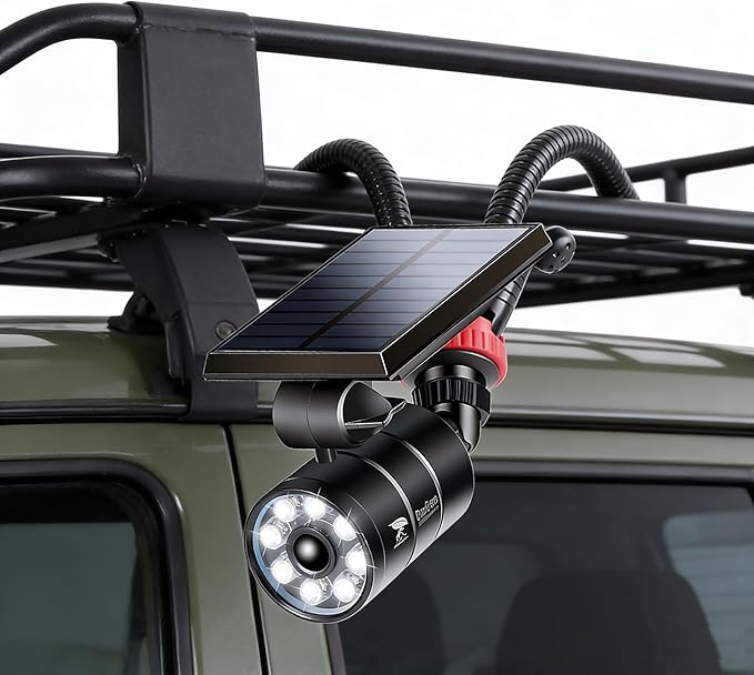 Solar Motion Sensor Flood Lights Solar Motion Sensor Security Camping with Flexible Tripod 1400LM Aluminum Waterproof Spotlights for Camping Fence &amp Patio 9W (130W Eqv.)