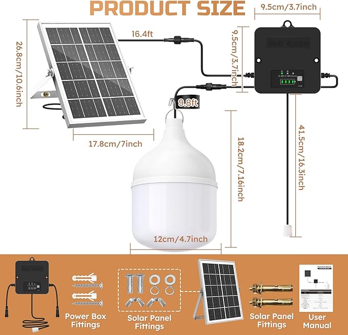 Solar Shed Light Indoor Outdoor 2200LM Pendant Light Daytime Available with Pull String Dusk to Dawn Solar Indoor Lights 3 Lighting Modes IP65 Waterproof for Barn Gazebo Shop Garage