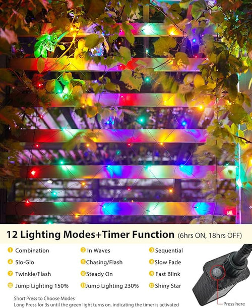 12 x 5FT 360 LED Christmas Net Lights Outdoor for bushes Waterproof IP65 12 Modes Connectable Extendable Bush Net Christmas Lights Outdoor Mesh Light for Bushes Tree Yard Garden Multicolor