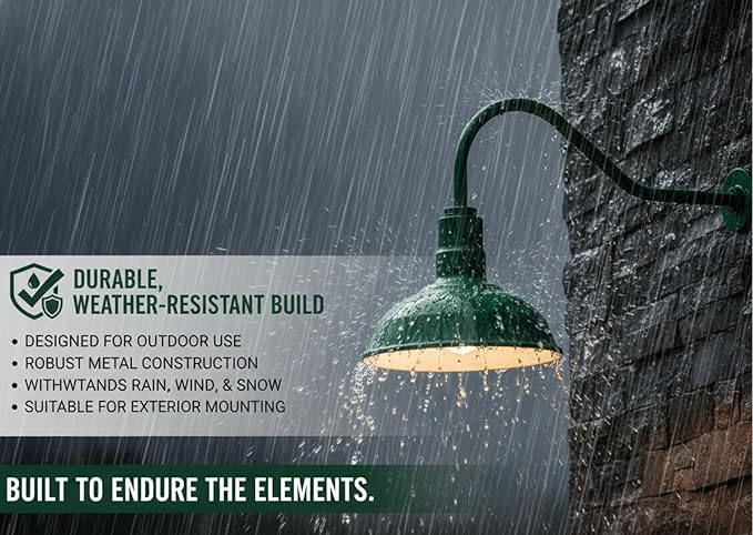 AGB101-AS12 15W LED - 12 Barn Light with Gooseneck Arm | Outdoor LED Lights Classic Floodlight Design for Barn Lights Outdoor Durable Metal Construction Energy-Efficient