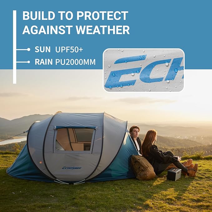 EchoSmile Instant Pop Up Camping Tent 2/4/6 Person Easy Setup Tent Water Resistant Dome Portable with Carry Bag