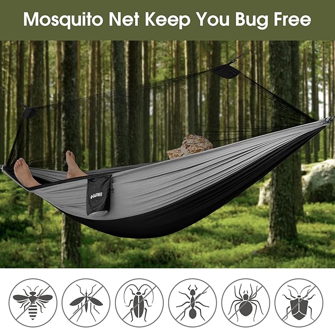 G4Free Large Camping Hammock with Mosquito Net 2 Person Pop-up Parachute Lightweight Hanging Hammocks + G4Free Camping Hammock with Net and Rain Fly 2 Person Lightweight Portable Hammock Tent