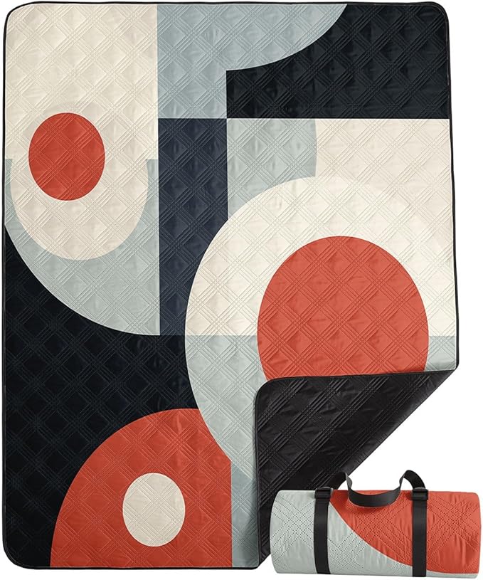 Outdoor Picnic Blanket Portable Ultrasonic Waterproof Picnic Geometry Cartoon Printed Camping Beach Mat for Sand and Wet Grass Hiking (Geometry L