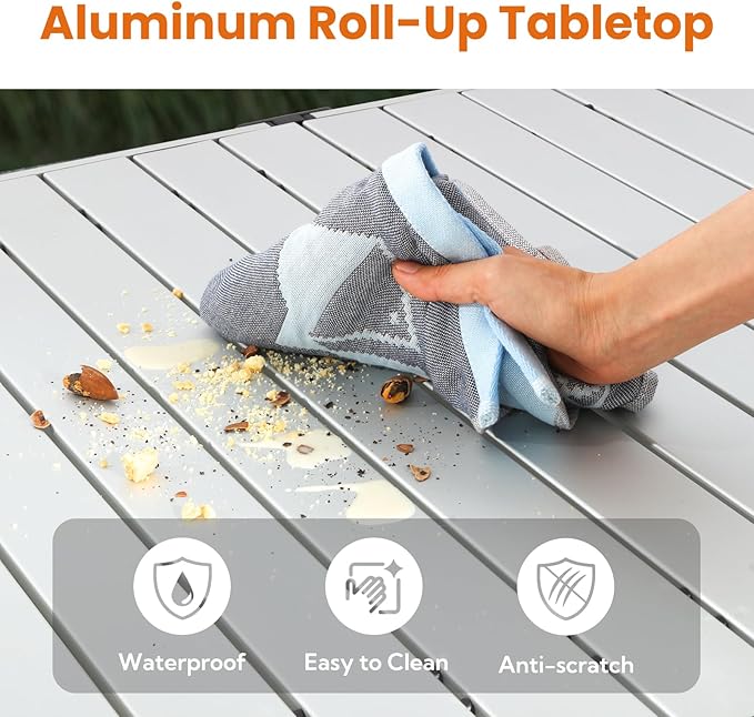 Large 46.4 Camping Table for 2-6 People - 220lbs Capacity Heavy Duty Foldable Outdoor Table with Aluminum Roll-Up Top &amp Carry Bag Portable Picnic Desk for BBQ Tailgating Backyard (Silver)