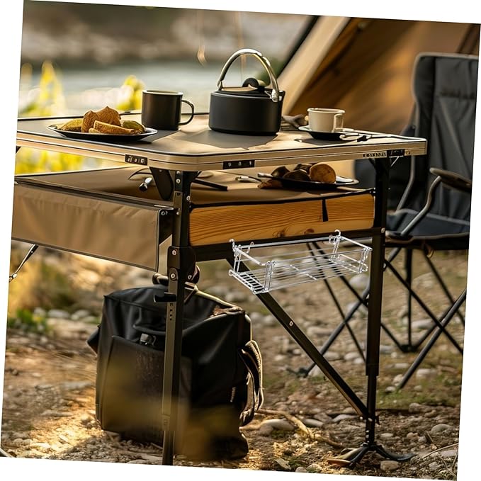 VICASKY Folding Camping Table Extended Hanging Basket Multi-Functional Storage Rack for BBQ Picnic and Outdoor Activities Compact Design Camping Accessories