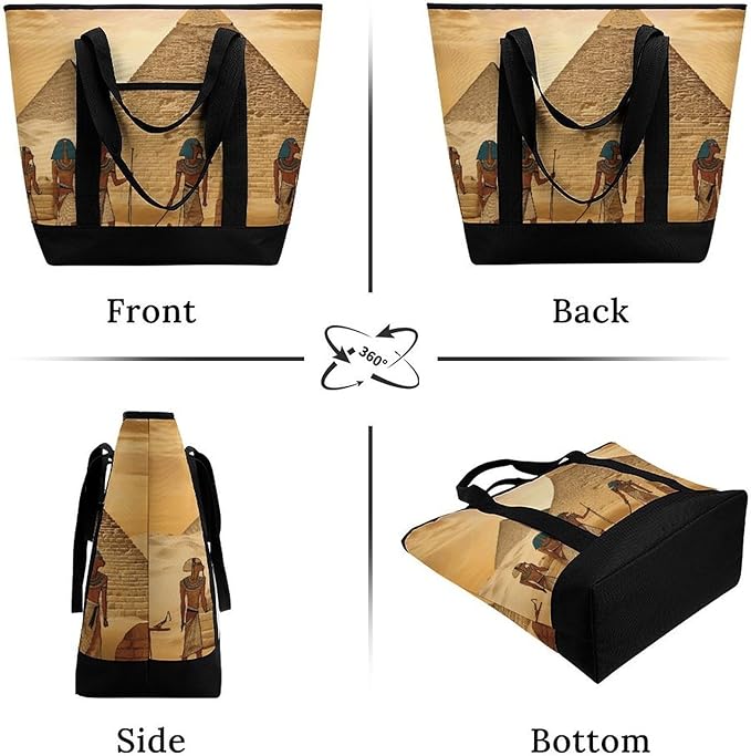 Insulated Shopping BagLarge Reusable Cooler Bags Ancient Egyptians Printed Foldable Shopping BagTravel Waterproof Shoulder Bag