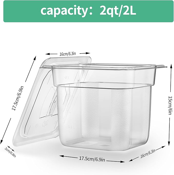 6Pack Food Pans 1/6 Size 6 Inch Deep Commercial Food Storage Containers Polycarbonate Clear (Click to select 1/6 Size 6 Deep With lid)