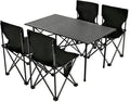 Camping Table Folding Portable Camp Table with 4 Chairs Folding Picnic Table with Carry Bag Indoor Outdoor for Camping Beach Patio RV Backyard BBQ Sturdy Stable Easy to Carry Black