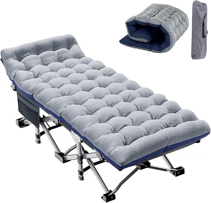 XXL Oversized Camping Cot for Adults with Mattress - Portable Camp Bed with Carry Bag for Outdoor Travel Hiking Beach Sleep Comfortably Anywhere