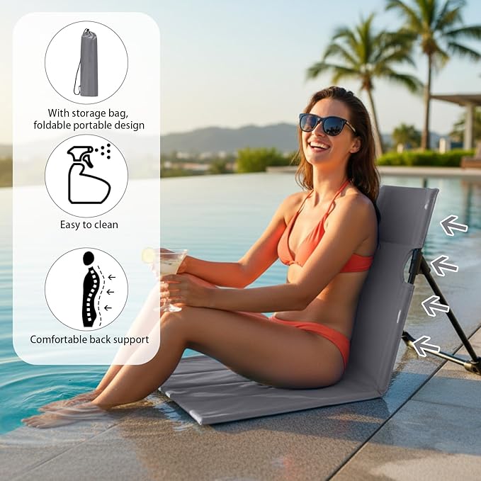 Jetec Foldable Floor Backrest Chair Portable Camping Chair with Storage Bag Light Weight Lazy Seat for Indoor Outdoor Bed Ground Park Lawn Concerts Beach Hiking