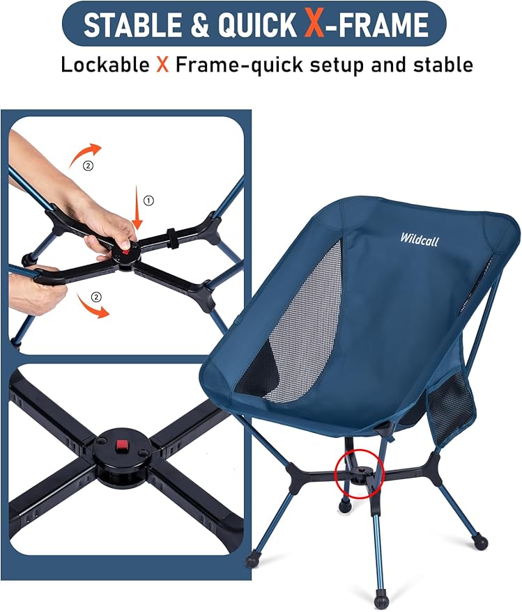 WildCall Ultralight Compact Camping Chair Quick Setup Frame Beach Chair with Anti-Sink Large Feet