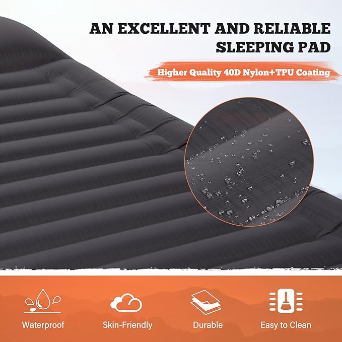TOBTOS Double Sleeping Pad for Camping Extra Thick 6 Camping Mattress 2 Person with Pillow Built-in Foot Pump Inflatable Sleeping Mat for Camp Backpacking Hiking Traveling