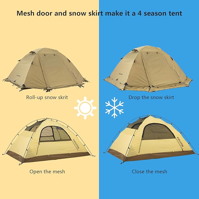 BISINNA 4 Season Tent for Backpacking Winter Tents 2 Person Lightweight Cold Weather Tents Waterproof Double Layer All Season Tent Aluminum Alloy Poles Easy Set Up for Camping Hiking Outdoor