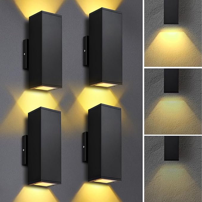 Dimmable Wall Lights Outdoor 4 Packs Integrated LED Square Up Down 12W 2700K Modern Aluminum Light Waterproof Exterior Lighing Fixtures for Porch Patio Garage Gardern