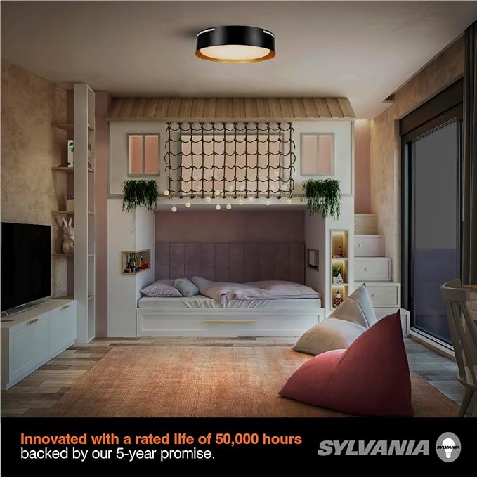 Sylvania 13 Flushmount Ceiling Light Luminaire 42.5W 5 CCT 2700/3000/3500/4000/5000K Dimmable 1400 LMS Black/White - 1 Pack (63470)