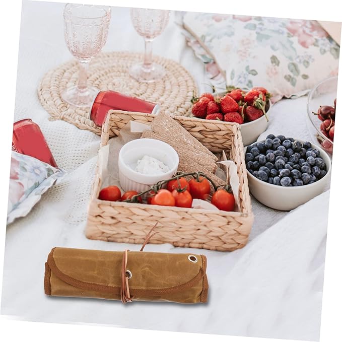 Portable Cutlery Set with Folding Tableware Pouch for Camping Picnics and Outdoor Activities Includes Elegant Dinnerware Bag Dishwasher Safe Utensils Easy Storage