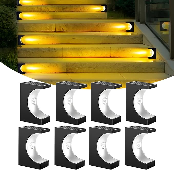 Solar Stair Lights Solar Step Lights Outdoor Waterproof IP65 Outdoor Light Decor for Garden Stair Deck Front Step Front Porch and Patio (Warm Light Type-C-8Pack)