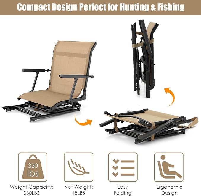 GYMAX Hunting Chair 360 Degree Swivel Hunting Blind Chair with Carry Handle 330 lbs Capacity Comfortable Waterproof Portable and Silent Folding Dove Hunting Chair for Blinds