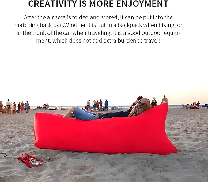 Inflatable Couch Air Sofa Hammock Portable Waterproof Anti Air Leaking Design Camping Chair for Traveling Beach Picnics &amp Music Festivals Camping (Red)