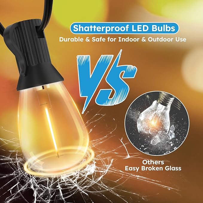 LED Outdoor String Lights 300FT Waterproof Patio Lights with 92 Shatterproof S11 Plastic Bulbs 2700K Warm White Edison Hanging Lights for Backyard Garden Porch Bistro