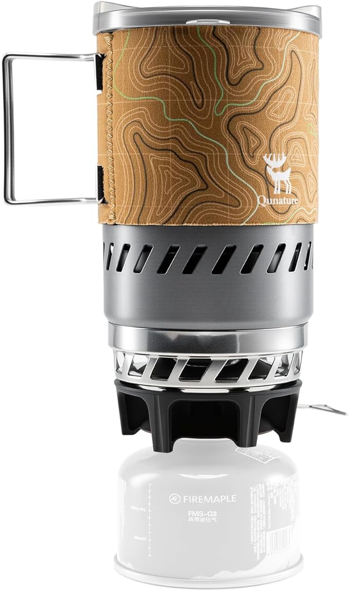 Camping and Backpacking Stove System Integrated Portable Camping Stove 600ML 1700W Lightweight Mini Outdoor Burner Camp Cooking gear for Hiking HuntingTrips and Fishing Khaki