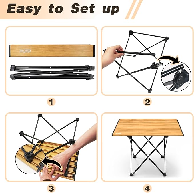 Portable Camping Table Compact Camping Side Table with Carrying Bag Ultralight Aluminum Beach Table Folding for Hiking Camping Picnicking BBQ Outdoor Cooking (Wood Medium 22)