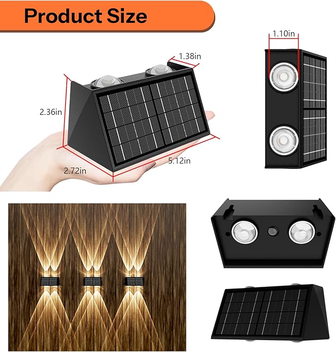 8-Pack Solar Fence Lights Up &amp Down Lighting 50LM/25LM 4 Modes (3000K/6500K) IP65 Waterproof 1200mAh Battery Screw/Adhesive Mount for Garden Wall Path Deck