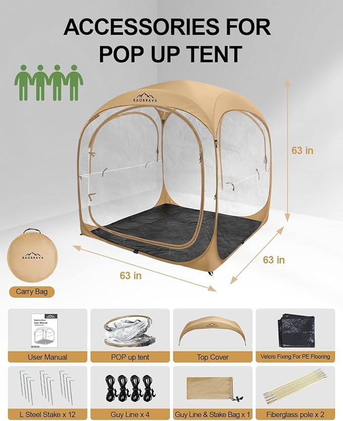 Pop Up Sports Tent - Thick PVC Scratch-Resistant Bubble Clear Tent Instant Weather Proof Pod with Extra Top Cover for Soccer Football Games Outdoor Events 3-4 Person