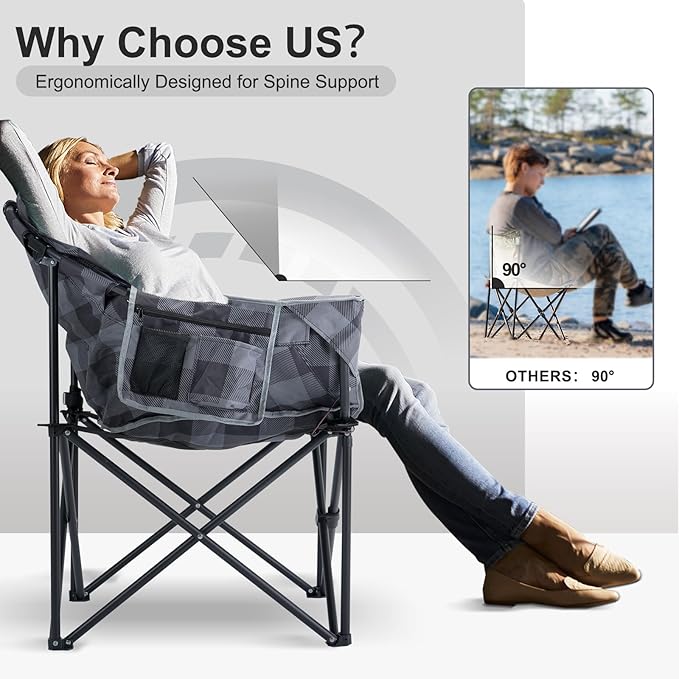 ABORON Oversized Heated Camping Chair Portable Folding Recliner with 3 Heat Settings Heavy-Duty Fully Padded Chair Supports Up to 500 lbs Ideal for Outdoor Adventures