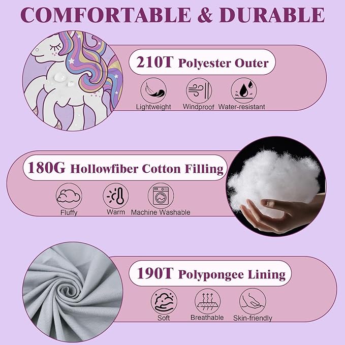 Kids Sleeping Bag for Girls 3 Season Child Sleeping Bag with Backpacking Bag Warm &amp Cool Weather Portable &amp Comfortable Machine Washable